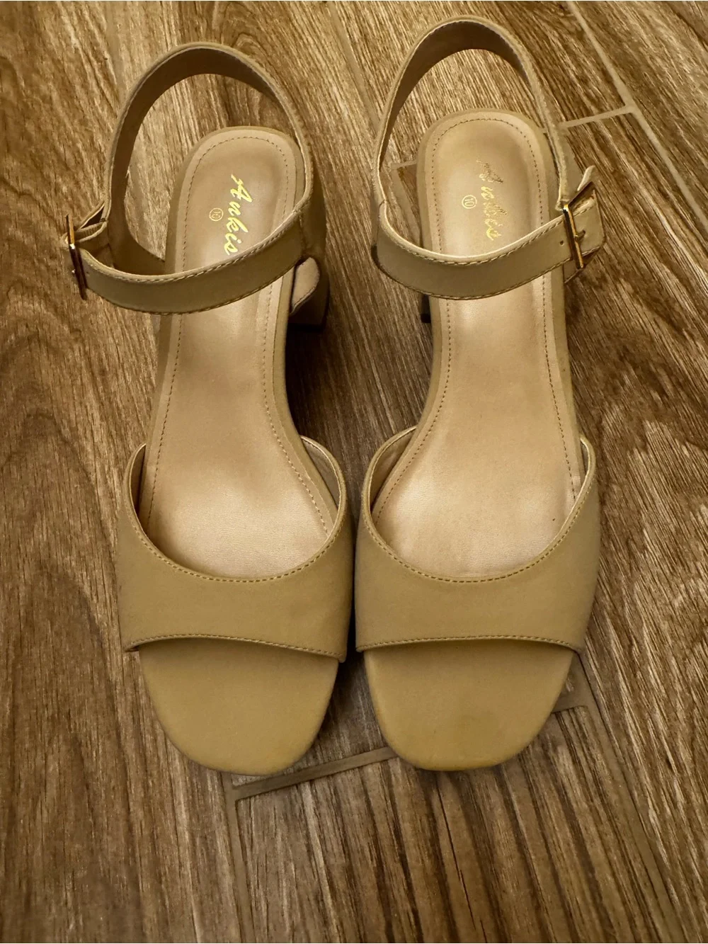Women's Beige Chunky Block Heel Sandal with Ankle Strap